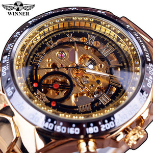 Winner Sport Design Bezel Golden Mechanical Watch