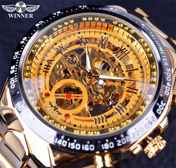 Winner Sport Design Bezel Golden Mechanical Watch