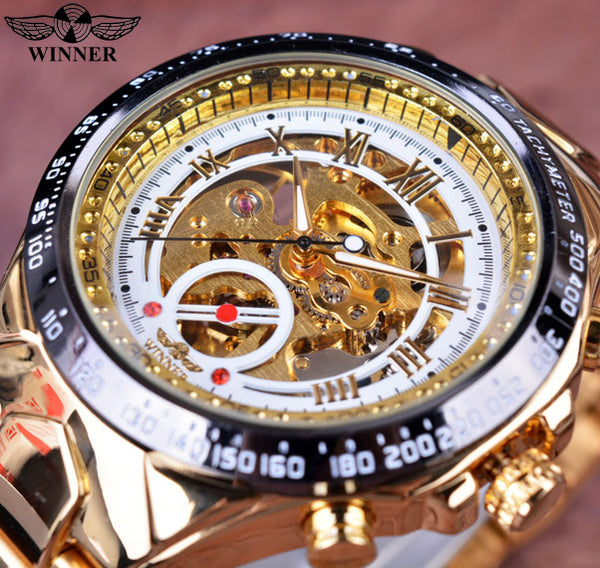 Winner Sport Design Bezel Golden Mechanical Watch