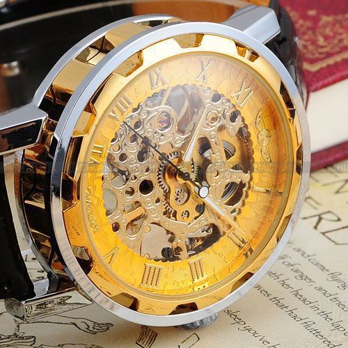 Luxury Unique Mechanical Watch with Leather Strap