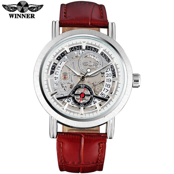 WINNER Sporty Automatic Mechanical Watch with Leather Band