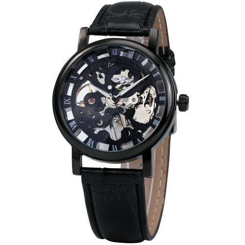 Winner Classic Gold Elegant Mechanical Watch with Leather Strap