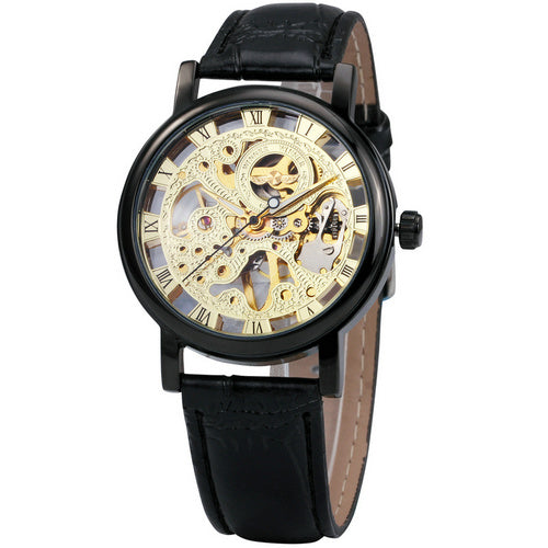 Winner Classic Gold Elegant Mechanical Watch with Leather Strap