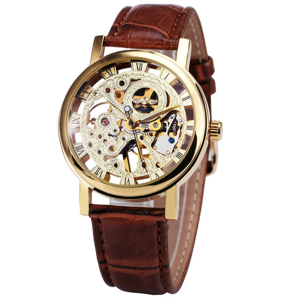 Winner Classic Gold Elegant Mechanical Watch with Leather Strap