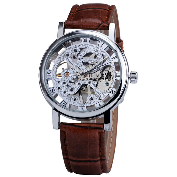 Winner Classic Gold Elegant Mechanical Watch with Leather Strap