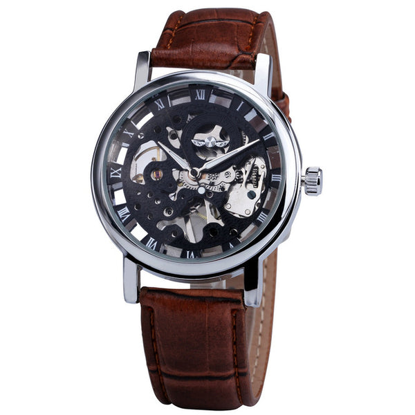 Winner Classic Gold Elegant Mechanical Watch with Leather Strap