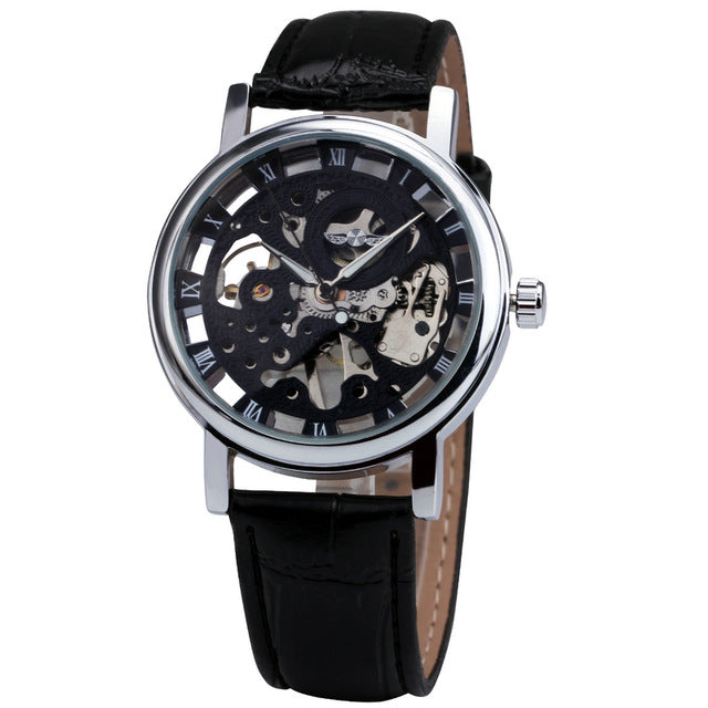 Winner Classic Gold Elegant Mechanical Watch with Leather Strap