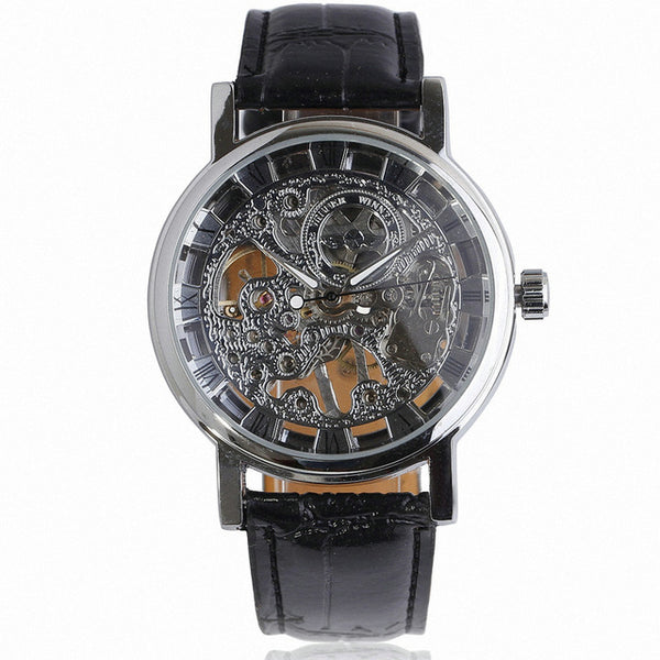 Winner Classic Gold Elegant Mechanical Watch with Leather Strap