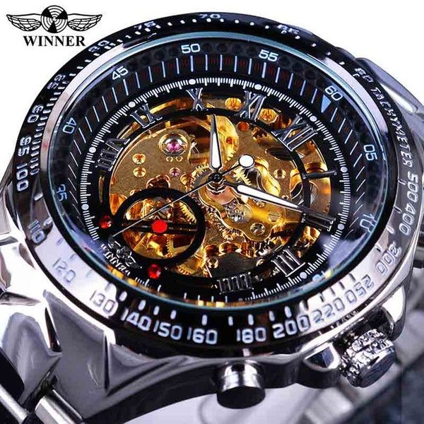 Winner Sport Design Bezel Golden Mechanical Watch