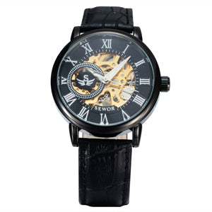 SEWOR Luxury Skeleton Mechanical Watch with Leather Strap