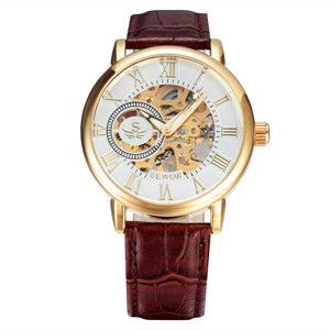 SEWOR Luxury Skeleton Mechanical Watch with Leather Strap