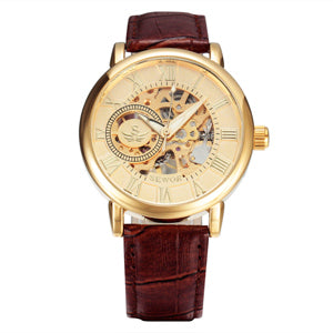 SEWOR Luxury Skeleton Mechanical Watch with Leather Strap