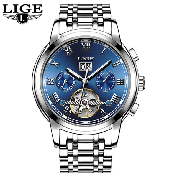 LIGE Mens Mechanical Watch Men