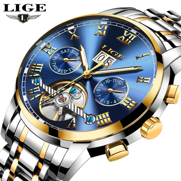 LIGE Mens Mechanical Watch Men