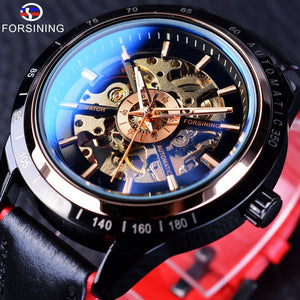 Forsining Motorcycle Design Waterproof Mechanical Watch with Genuine Leather Strap