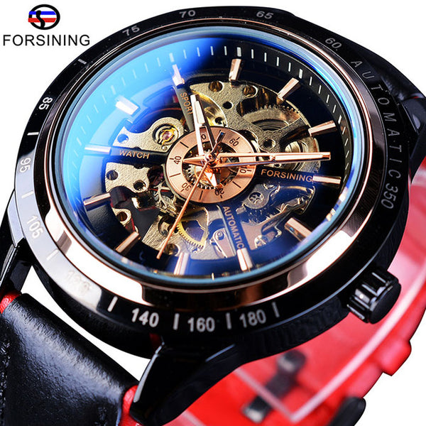 Forsining Motorcycle Design Waterproof Mechanical Watch with Genuine Leather Strap