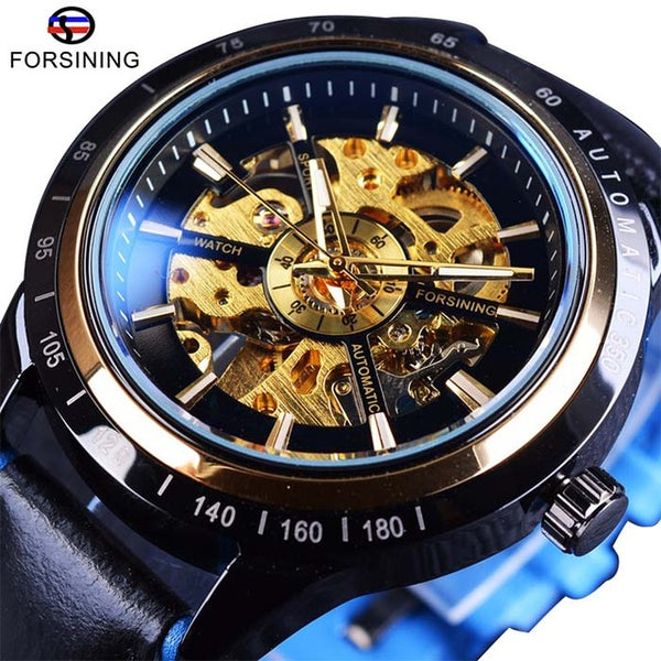 Forsining Motorcycle Design Waterproof Mechanical Watch with Genuine Leather Strap