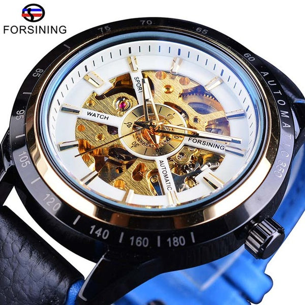 Forsining Motorcycle Design Waterproof Mechanical Watch with Genuine Leather Strap