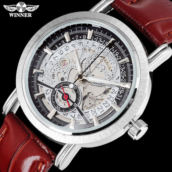 WINNER Sporty Automatic Mechanical Watch with Leather Band