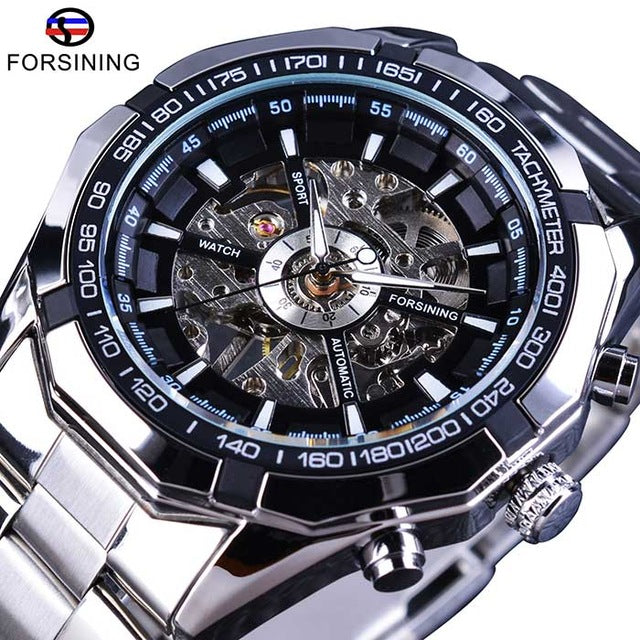 Forsining Silver Stainless Steel Waterproof Mechanical Watch