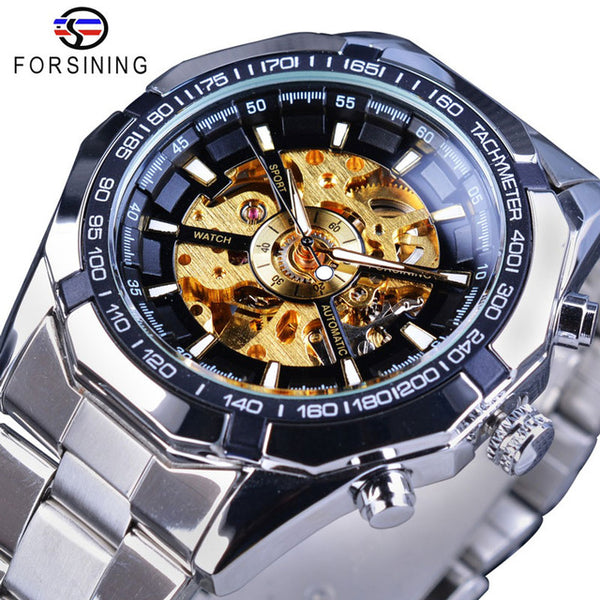 Forsining Silver Stainless Steel Waterproof Mechanical Watch