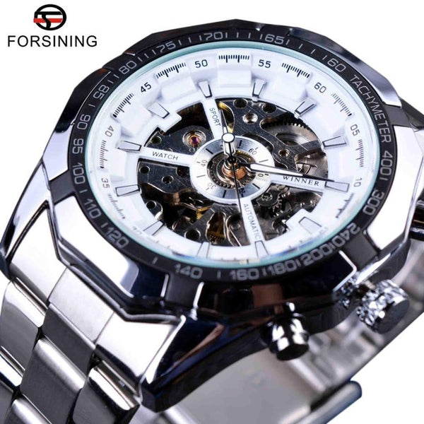 Forsining Silver Stainless Steel Waterproof Mechanical Watch