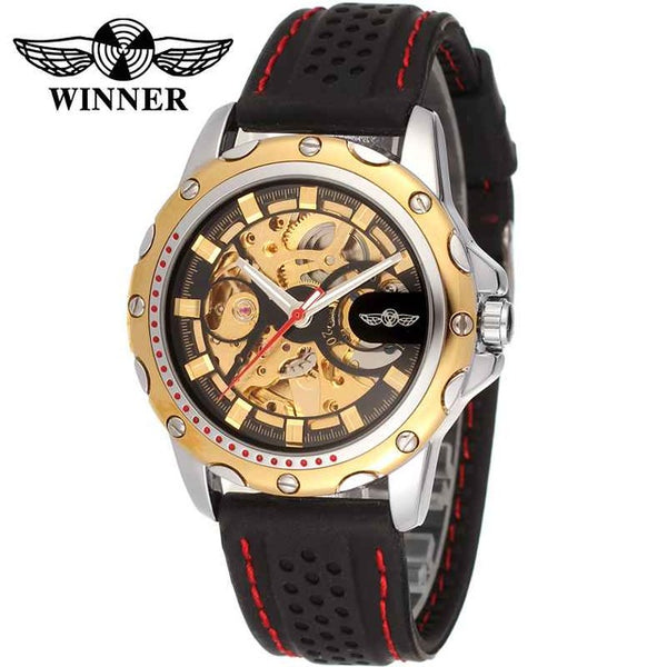 WINNER Military Skeleton Mechanical Watch with Rubber Strap