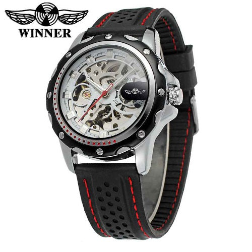 WINNER Military Skeleton Mechanical Watch with Rubber Strap