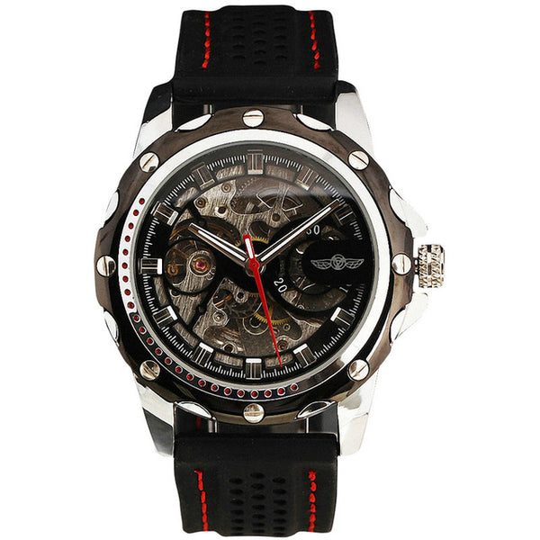 WINNER Military Skeleton Mechanical Watch with Rubber Strap