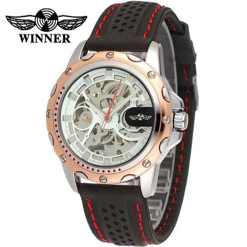 WINNER Military Skeleton Mechanical Watch with Rubber Strap