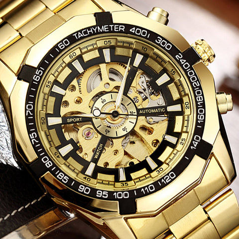 Gorben Skeleton Automatic Mechanical Watch with Stainless Steel Strap