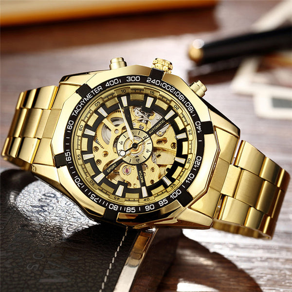 Gorben Skeleton Automatic Mechanical Watch with Stainless Steel Strap