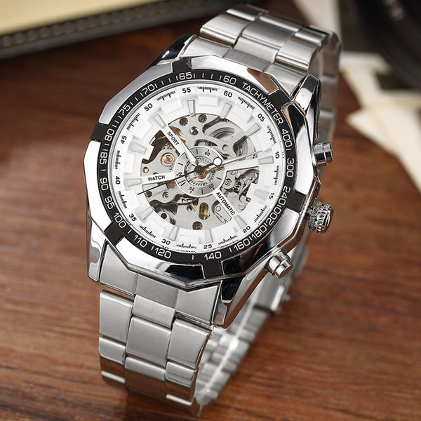 Gorben Skeleton Automatic Mechanical Watch with Stainless Steel Strap