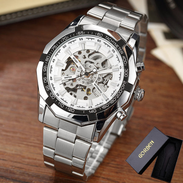 Gorben Skeleton Automatic Mechanical Watch with Stainless Steel Strap