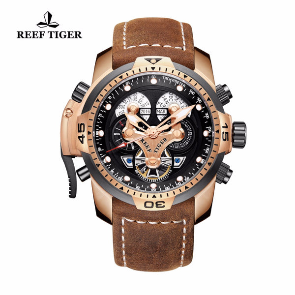 Reef Tiger/RT Military Style  Watch Genuine Leather Strap