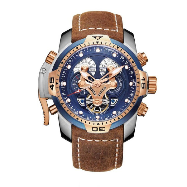 Reef Tiger/RT Military Style  Watch Genuine Leather Strap