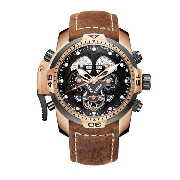 Reef Tiger/RT Military Style  Watch Genuine Leather Strap