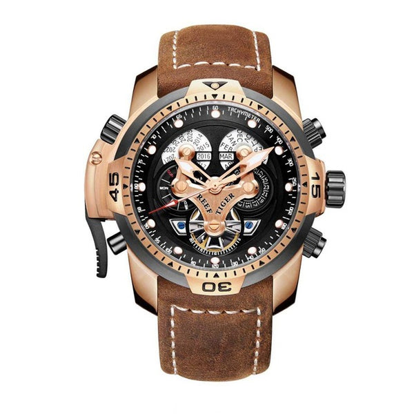 Reef Tiger/RT Military Style  Watch Genuine Leather Strap