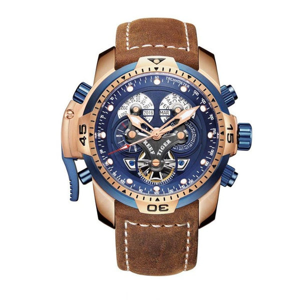 Reef Tiger/RT Military Style  Watch Genuine Leather Strap