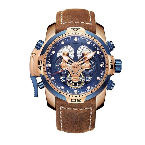 Reef Tiger/RT Military Style  Watch Genuine Leather Strap