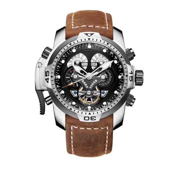 Reef Tiger/RT Military Style  Watch Genuine Leather Strap