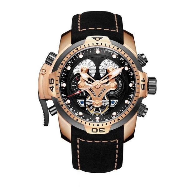 Reef Tiger/RT Military Style  Watch Genuine Leather Strap