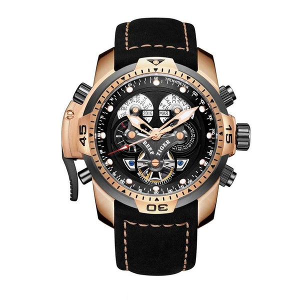 Reef Tiger/RT Military Style  Watch Genuine Leather Strap