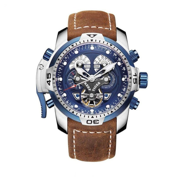 Reef Tiger/RT Military Style  Watch Genuine Leather Strap