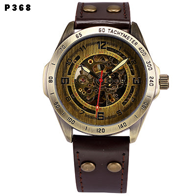 Casual Antique Automatic Mechanical Watch with Leather Strap