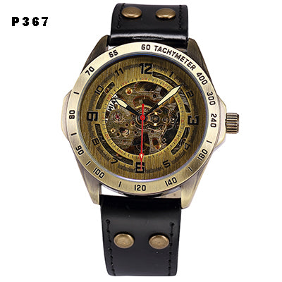 Casual Antique Automatic Mechanical Watch with Leather Strap