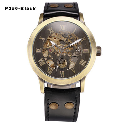 Casual Antique Automatic Mechanical Watch with Leather Strap