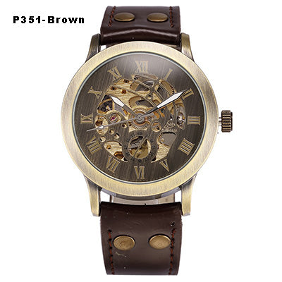 Casual Antique Automatic Mechanical Watch with Leather Strap