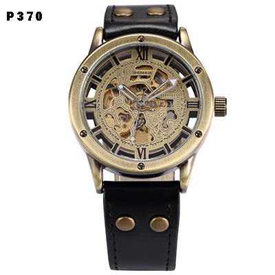 Casual Antique Automatic Mechanical Watch with Leather Strap