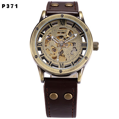 Casual Antique Automatic Mechanical Watch with Leather Strap